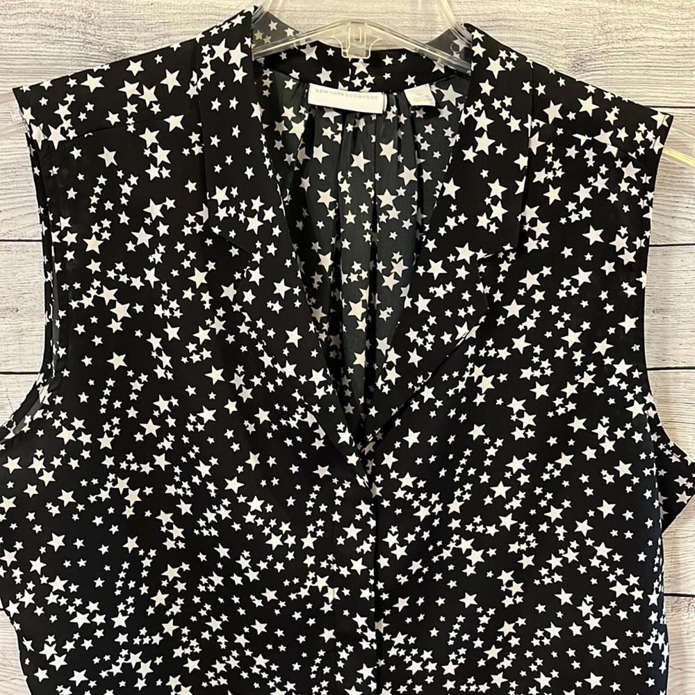 New York & Company Black and White Star Button Down Shirt